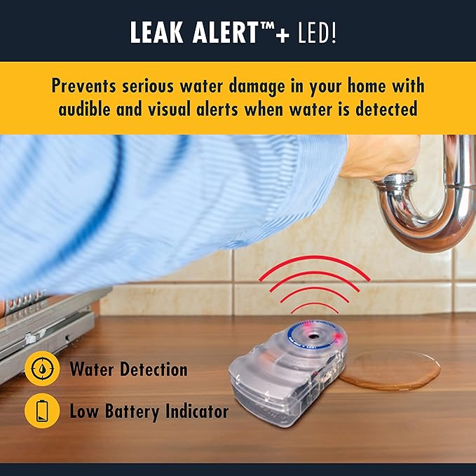 Zircon Leak Alert + LED! Water Leak Detector & Flood Sensor Alarm/Water Leak Sensor with Dual Leak Alarms 90Db Audio + Flashing LED Lights/Battery Powered-Batteries Not Included, 1 Pack (72332),White - Image 2