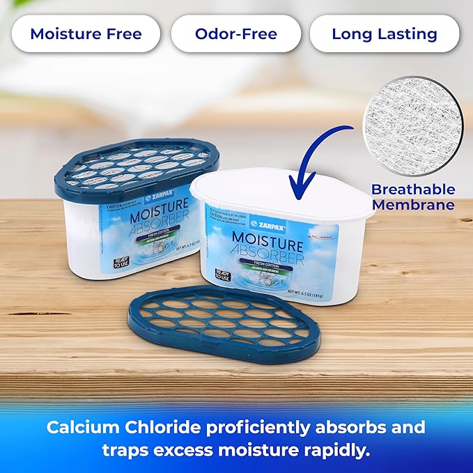 Moisture Absorber Fresh Cotton 6.5 oz/185g | Removes Moisture, Damp & Humidity | Odor Absorber With Fresh Cotton Fragrance | Moisture Trap for Bathroom, Closet, Kitchen | Set of 6 - Image 4