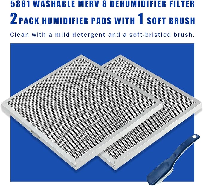5881 Dehumidifier Filter MERV 8 Washable （ 2 Filter Boards +1 Soft Brush），for Whole-House Dehumidifiers E080(E080H/KZ)/E100(E100C/H)/8192A, Dehumidifying Ventilator 8192A - Image 2