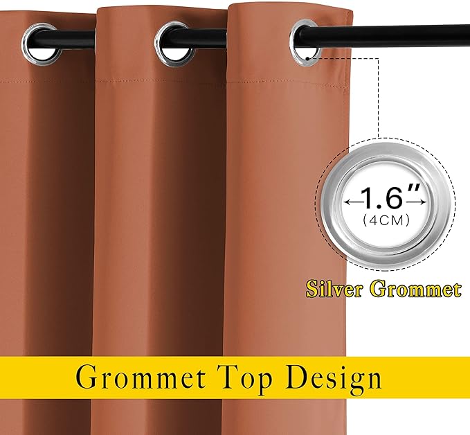 NICETOWN Blackout Burnt Orange Curtain & Drape - Room Darkening Light Blocking Window Treatment for Living Room, W52 x L84, 1 Panel - Image 3