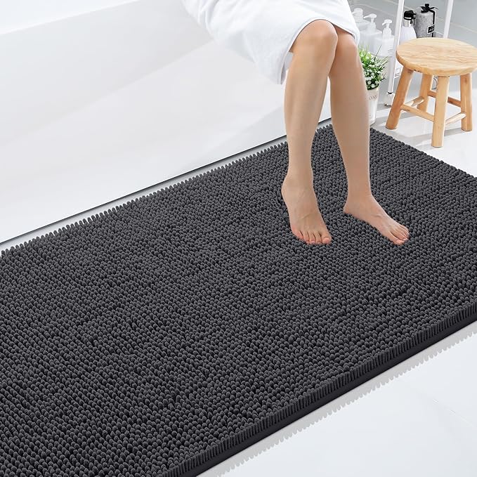 Smiry Luxury Chenille Bathroom Rugs 59x35, Extra Soft and Absorbent Shaggy Bath Mat, Machine Washable, Non-Slip Plush Carpet Runner for Tub, Shower, and Floor, Home Decor Accessories, Charcoal Grey by Smiry