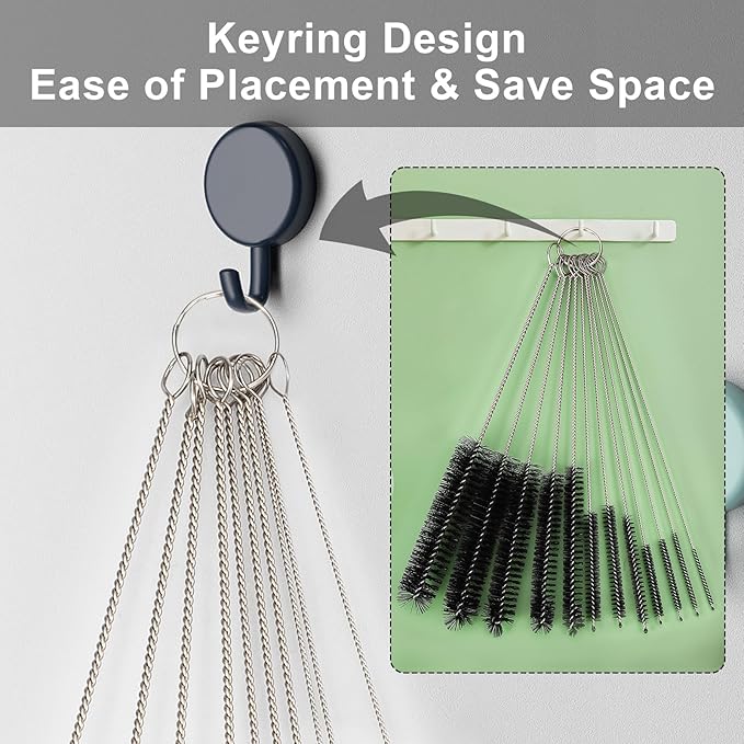 Straw Cleaner Brushes Sets, 12 Pieces 8.2 Inch Botthle Cleaning Brush and Nylon Tube Brush Brush Kit for Sippy Cup, Tumbler, Water Bottle, Drinking Straw (Black) - Image 6