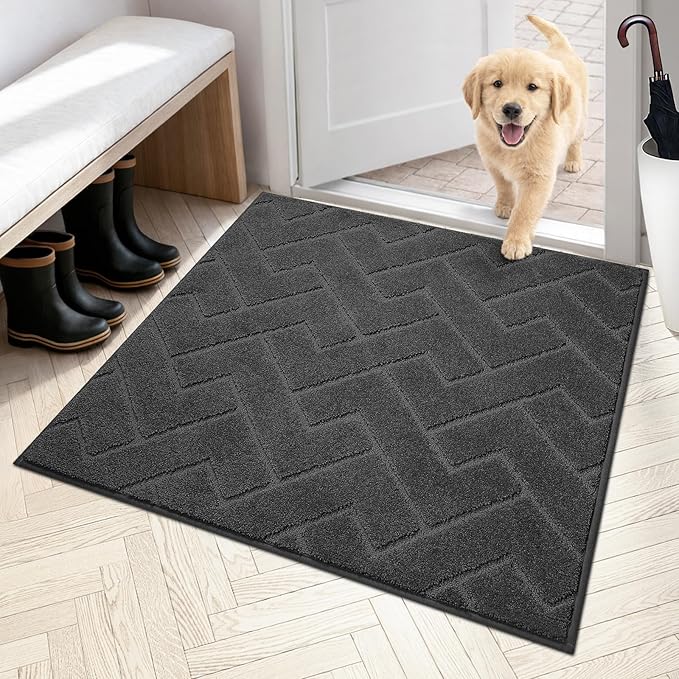 PURRUGS Dirt Trapping Door Mat 36" x 36", Non-Slip Machine Washable Entry Rug, Dog Doormat, Indoor Front Door Mat, Super Absorbent Entryway Rug for Muddy Shoes & Paws, Charcoal by PURRUGS