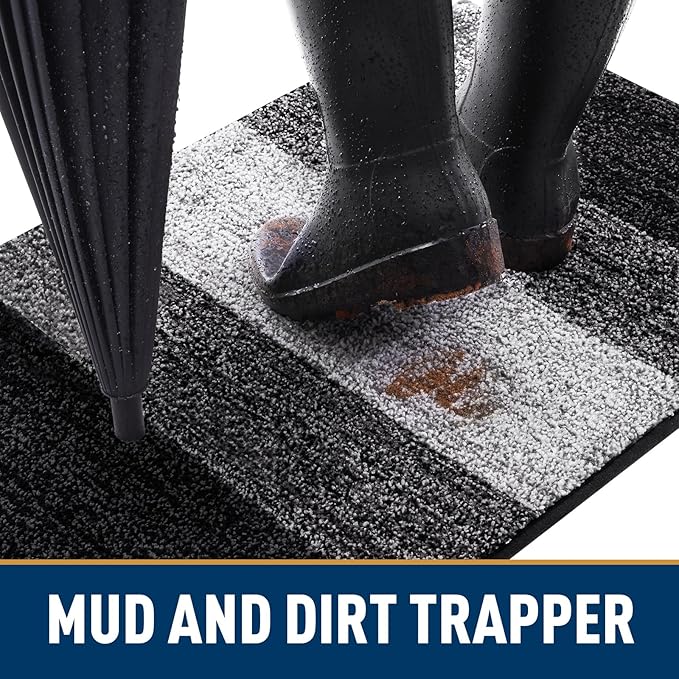 Smiry Dog Door Mat for Muddy Paws, Absorbs Moisture and Dirt, Low-Profile Entryway Mat with Non-Slip Backing, Entry Indoor Outdoor Doormat for Inside Floor (71x47 Inches, Black, Striped) - Image 2
