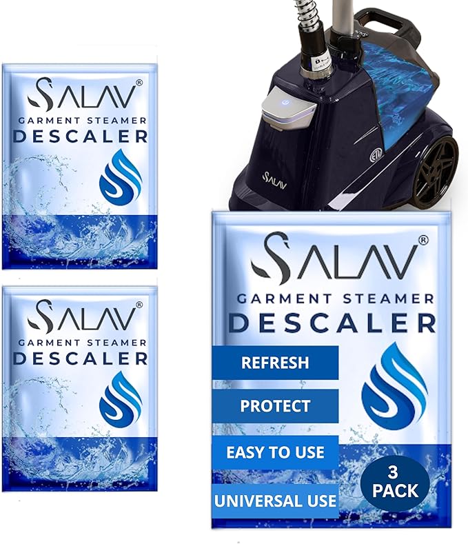 SALAV Garment Steamer Descaling Solution Decalcifier Packets for Mineral Deposits and Build-up Removal, Maintenance for Clothes, Works with all Garment Steamer Brands, Cleans Build Up, 3 packs by SALAV
