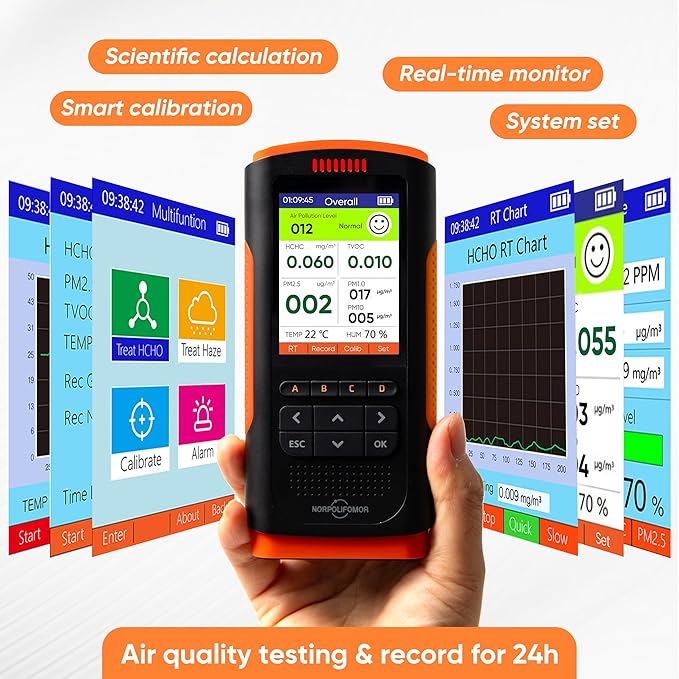 Indoor Air Quality Monitor,AQI Meter for PM2.5 VOC,Air Quality Tester for Formaldehyde,Air Quality Detector Meters for Home,School,Office - Image 3