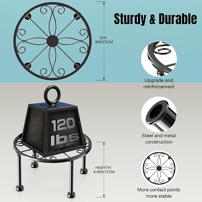Garden Gifts Plant Lovers Gifts Black Metal Plant Stand with Anti-Slip Base Rustproof Heavy Duty Decorative Round Flower Stand Display Shelf for Indoor/Outdoor - Image 3