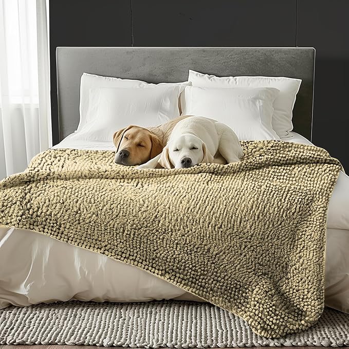 Muddy Mat® Dog Blanket - Chenille Water Absorption Blanket for Bed & Couch Cover for Dogs Washable, Anti-Slip Soft and Durable Furniture Protector for Dogs - Beige 52"x72" - Image 5
