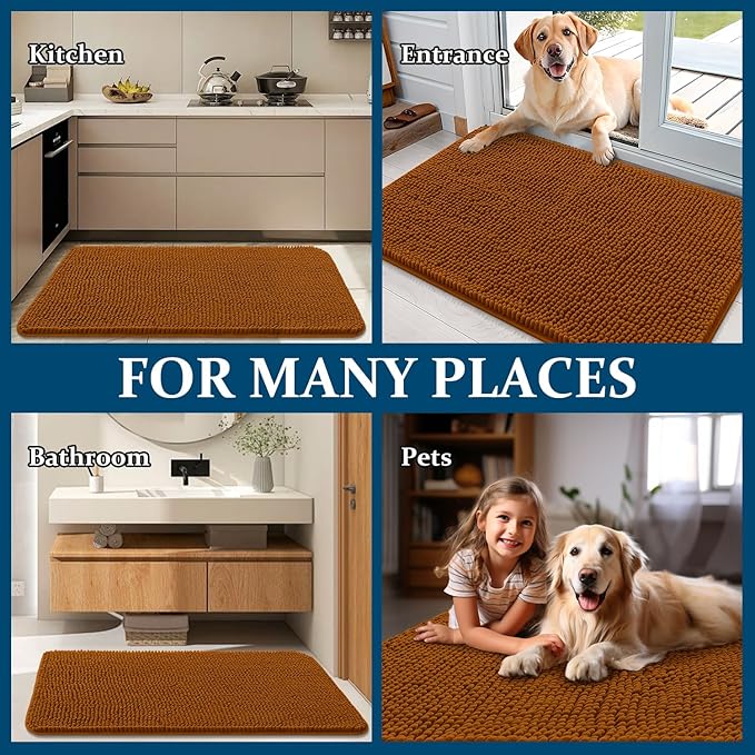 OLANLY Dog Door Mat for Muddy Paws 44x24, Absorbs Moisture and Dirt, Absorbent Non-Slip Washable Doormat, Quick Dry Chenille Mud Mat for Dogs, Entry Indoor Entryway Carpet for Inside Floor, Ochre - Image 8