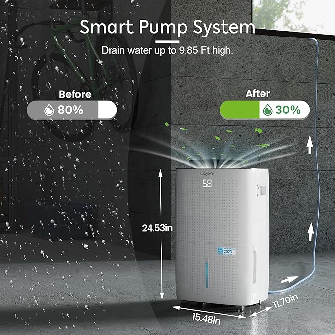 Waykar 150 Pints 7,500 Sq. Ft Energy Star Dehumidifier with Pump for Commercial and Industrial Large Room, Basement, Home, Storage, Warehouse with Drain Hose and Water Tank - Image 3