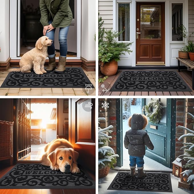 Smiry Welcome Door Mat Outside Entrance, Heavy Duty Trap Dirt and Moisture Easy Clean Low Profile Patio Porch Indoor Outdoor Front Doormat for Entry, 35x23 Inch, Black - Image 6