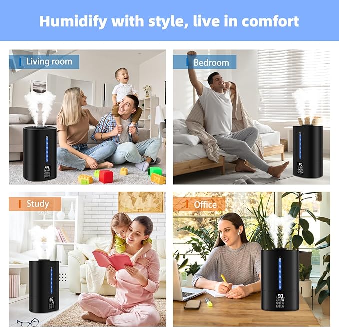 6L Humidifiers for Bedroom Large Room Home,Cool and Warm Humidifier for Baby and Plants Hot Mist Top Fill Desk Humidifier Oil Diffuser,Quiet,Auto Mode,360°Nozzle-Midnight Black(2026 Upgraded) - Image 9