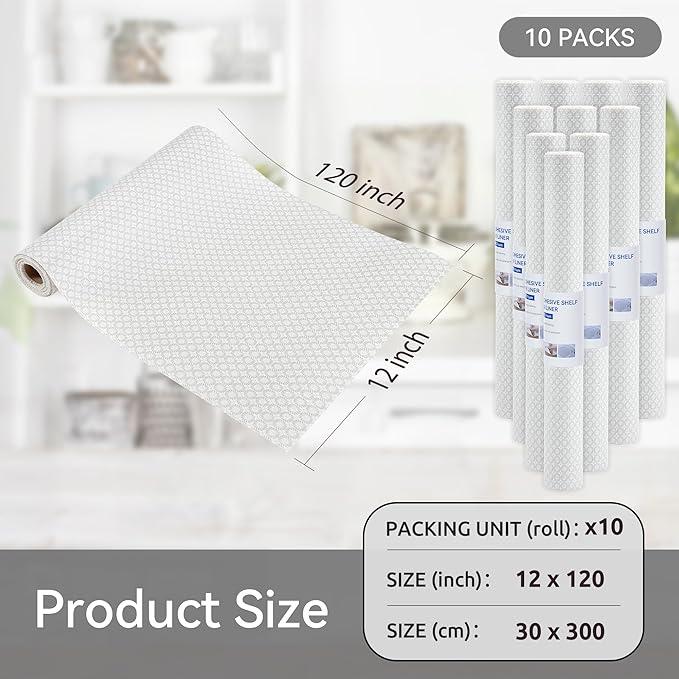 FIFTY FEET 12"x120" Non-Adhesive Shelf Liner for Kitchen Cabinets and Drawers, Washable Non-Slip PVC Cabinet Liner (White Circle)(10 Roll) - Image 5