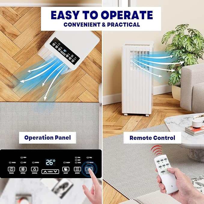 Portable Air Conditioners, Cool up to 350 Sq. Ft, 8,000 BTU 3-in-1 Movable AC for Bedroom with Dehumidifier, Fan, Sleep Mode, 24H Timer, Remote Control, and Window Installation Kit Included - Image 7