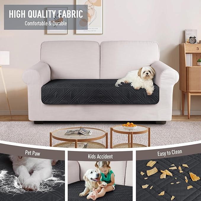 TAOCOCO 100% Waterproof Sofa Cushion Cover Reversible Couch Seat Cover for Dogs Pets Loveseat Couch Cover for Sectional Sofa U Shape Couch Furniture Protector Sofa Slipcover(Loveseat, Black) - Image 4
