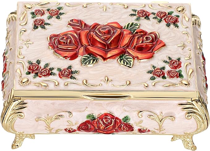 Hipiwe Vintage Metal Jewelry Box Small Treasure Chest Case Trinket Organizer Earrings Necklace Bracelet Storage Box Ring Box Holder Keepsake Box for Women by Hipiwe