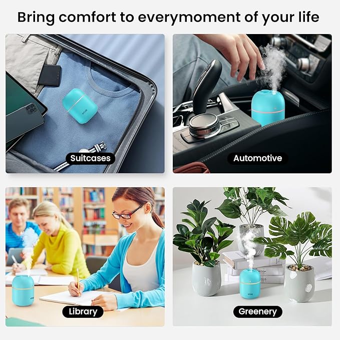 Portable Small Humidifier, WUTAER USB Personal Desktop Humidifier for Car, Office Room, Bedroom, Auto Shut-Off, 2 Mist Modes, Super Quiet(220ml, Green) - Image 6