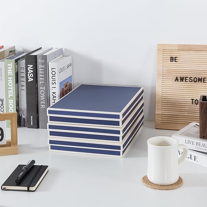 Soul & Lane Document Storage Boxes - Set of 3 (13.2" x 9.8" x 1.8"), Versatile Photo & Craft Organizer for Home & Office, Stackable Cardboard Storage for Letters, Files & Memorabilia, Heritage Blue - Image 3