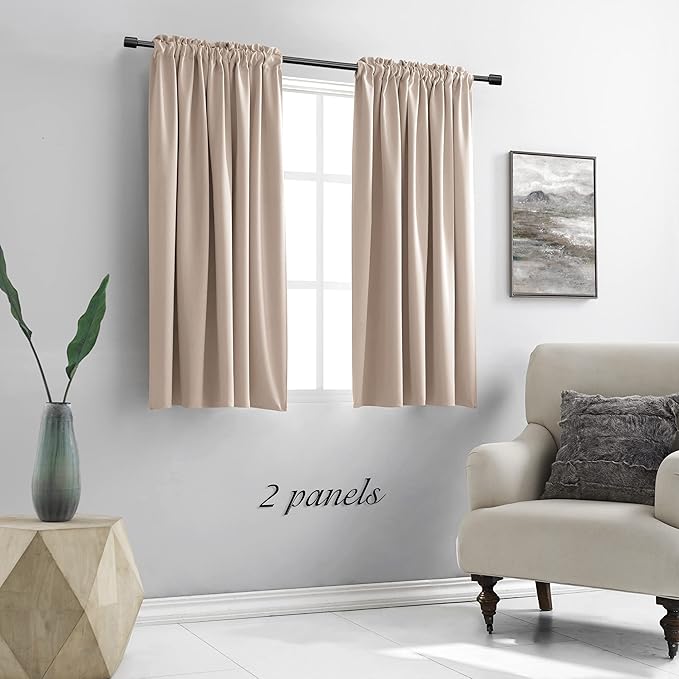 DONREN Home Fashion Thermal Insulated Room Darkening Curtains - Rod Pocket Short Curtain Panels for Bathroom (1 Pair,42 inches Wide by 54 inches Long,Rose Tan) - Image 2