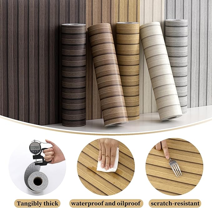 Peel and Stick PVC Slat Wall Panels, Wood Grain Self-Adhesive Soundproof Moisture-Resistant Paneling, 3D Faux Wood Panels for Bedroom Bathroom Walls & Ceilings 118"x15.75"(Light tan,13Sq.ft) - Image 5
