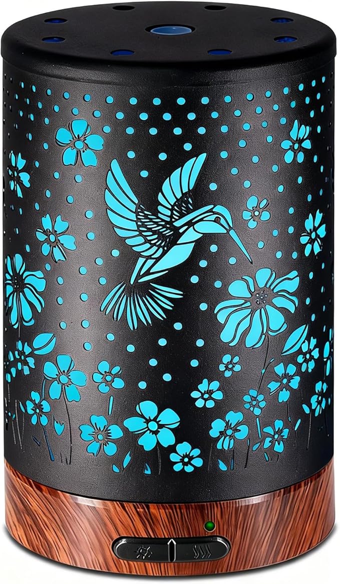 Essential Oil Diffuser Aromatherapy Diffuser - Metal Aroma Diffuser for Home 150ml Ultrasonic Cool Mist Diffuser with 7 Colors Light Auto Shut-Off Protection for Home Office Decor & Gift(Hummingbird) by EQUSUPRO