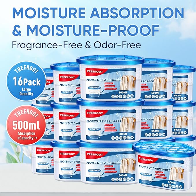 16 Pack Moisture Absorbers, 10.6 OZ Humidity Absorber Bucket, Moisture Absorbers for Closet, Dehumidifier Bucket for Wardrobes, Kitchens and Bathrooms, Fragrance Free Humidity Absorber - Image 2