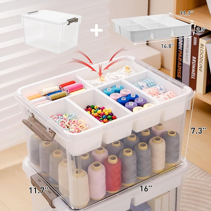 Citylife 32 QT Plastic Storage Bins with Removable Tray Large Stackable Storage Containers for Organizing Craft Storage and Storage Craft, Clothes, Files, Office Supplies, 2 Packs - Image 6