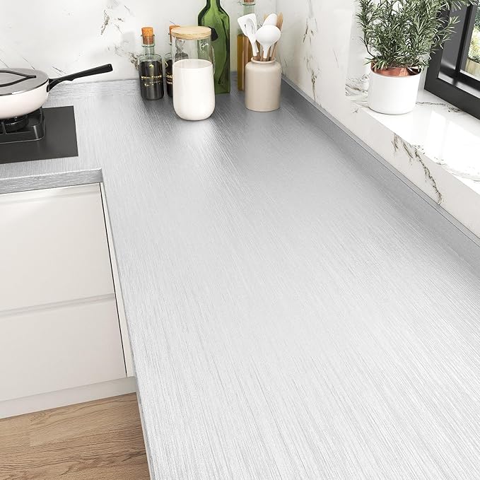 WESTICK Brushed Silver Stainless Steel Contact Paper for Appliance Textured Peel and Stck Countertop Contact Paper Waterproof Removable Silver Wallpaper for Cabinets Refrigerators 15.8" x 80" by WESTICK