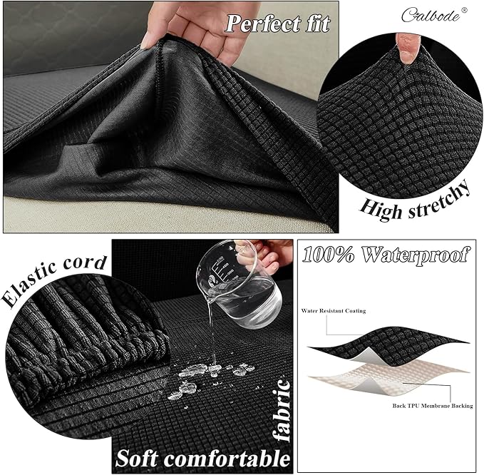 12Pcs Outdoor Stretch Cushion Covers,Waterproof Outdoor Chair Cushion Covers for Patio Furniture, Washable Jacquard Couch Covers Replacement for Patio Furniture(Black, Cover Only) - Image 3