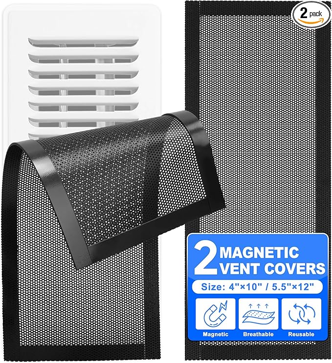 Floor Vent Covers, 4" x 10" Magnetic Mesh Vent Covers Air Vent Covers Mesh Screen Register Vent Covers for Home, Floor, HVAC, AC, Grilles, and RV Vents, 2 Pack by KeeTidy