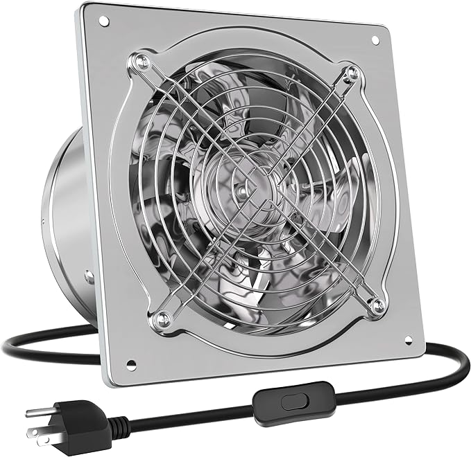 HG Power 10 Inch Metal Exhaust Fan with Switch, 988 CFM Powerful Garage Exhaust Fan with Damper, Potable Wall Mount Fan Fume Extractor Ventilation Fan for Shop, Shed, Basement, Chicken Coop, Silver by HGPOWER
