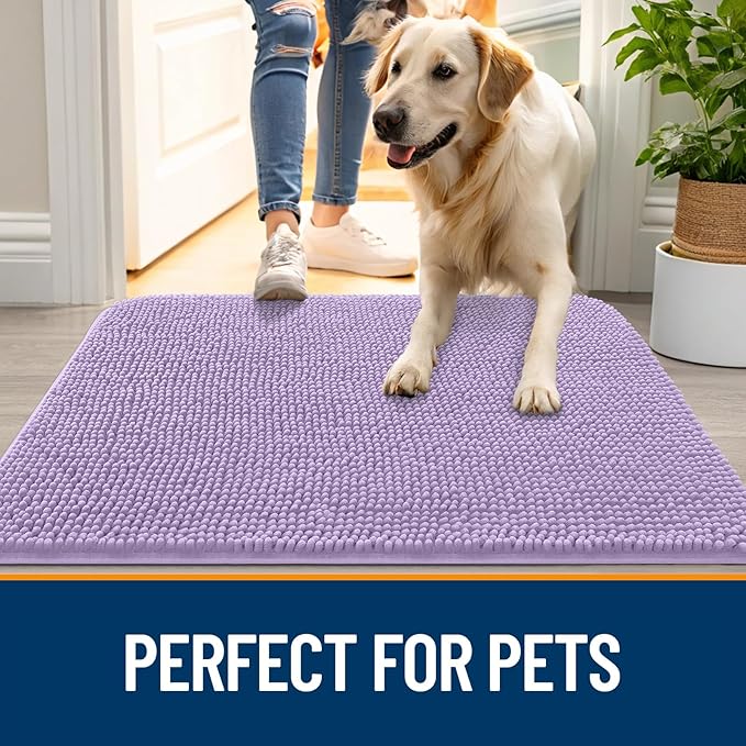 OLANLY Dog Door Mat for Muddy Paws 47x32, Absorbs Moisture and Dirt, Absorbent Non-Slip Washable Doormat, Quick Dry Chenille Mud Mat for Dogs, Entry Indoor Entryway Carpet for Inside Floor, Lavender - Image 6
