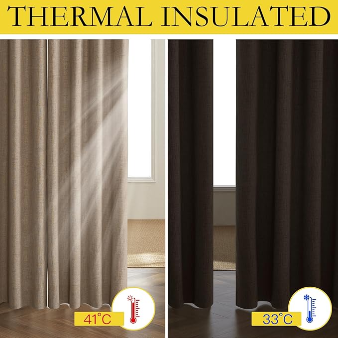 NICETOWN Burlap Vintage Open Linen Weave Flax Thermal Curtains, 100% Blackout Curtains 84 inches Long for Dining Room, Soundproof Window Treatment Drapes for Hall Room, 52" Wide Per Panel, Set of 2 - Image 3