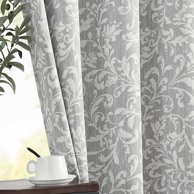 Vangao Grey 100% Blackout Curtains 84 Inches Long for Bedroom Flower Curtains for Living Room Grommet Thermal Insulated Farmhouse Vintage Window Drapes 2 Panels by Vangao