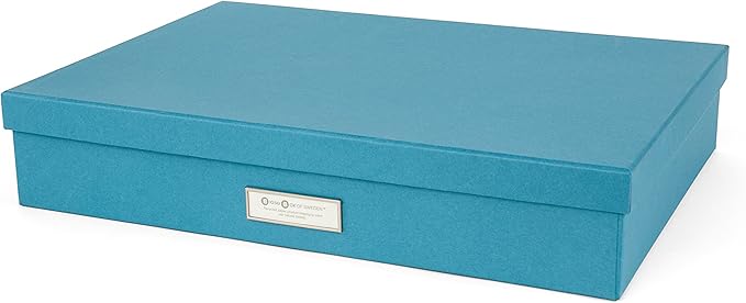Bigso Sverker Fiberboard Legal and Art Storage Box | Scrapbook Storage Box for Loose Papers and More | Durable Document Boxes with Lid and Metal Label Holder | 17.1’’ x 12.2’’ x 3.3’’ | Turquoise - Image 2