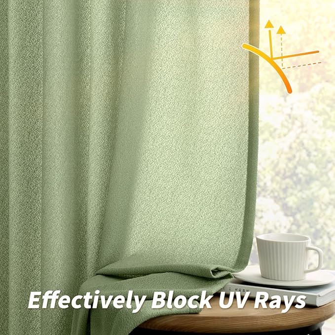 MIULEE Sage Green Thermal Insulated Curtains 63 Inch Long 2 Panels Set for Summer Heat Blocking Non See Through Privacy Thick Semi Sheer Light Filtering Back Tab Window Drapes for Bedroom Living Room - Image 8