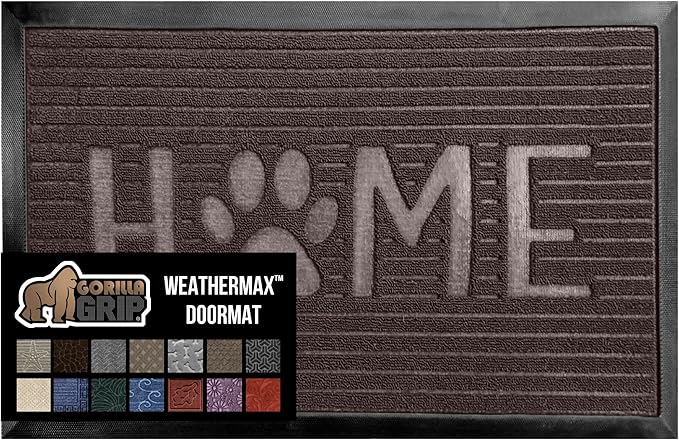 GORILLA GRIP 100% Waterproof All-Season WeatherMax Doormat US Designed Natural Rubber, Stain and Fade Resistant, Low Profile Indoor Outdoor Door Mats, Easy Clean Patio Mat, Espresso Home Paw by GorillaGrip