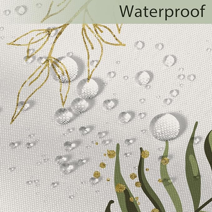 Extra Wide Boho Shower Curtain 180Wx70H Wrap Around Clawfoot Tub Curtain Sage Green Modern Bohemian Abstract Gold Leaves Mid Century Bathroom Decor Minimalist Bath Fabric Polyester 32 Pack Hook - Image 5