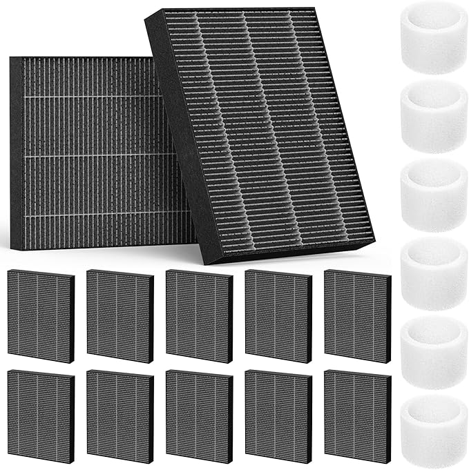 6000S Filter Replacement Compatible with LEVOIT Superior 6000S Smart Evaporative Humidifier, 12 Pack Wick Filters+ 6 Pack Top Fill Filters, Gray by Beckacher