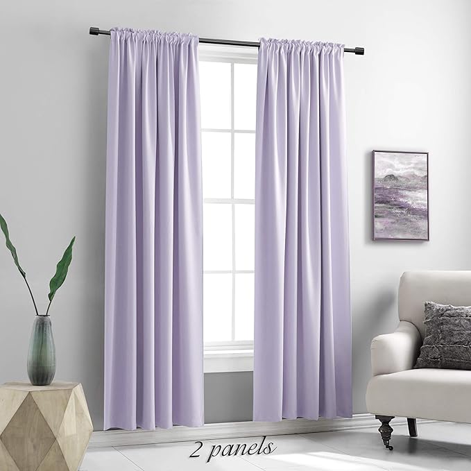 DONREN 108 inch Extra Length Curtains for Bedroom - Rod Pocket Smooth Tactility Room Darkening Window Panels for Patio (52 W x 108 L,Lavender,2 Pieces) - Image 2