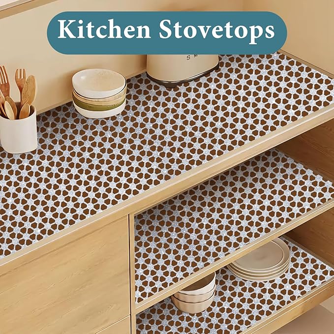 Drawer and Shelf Liner for Kitchen Cabinet: 12 in X 20 Ft Non Slip Waterproof Shelf Paper Non Adhesive Refrigerator Liners Silver Square Easy Liners for Bathroom with Knife Tape Measure - Image 5