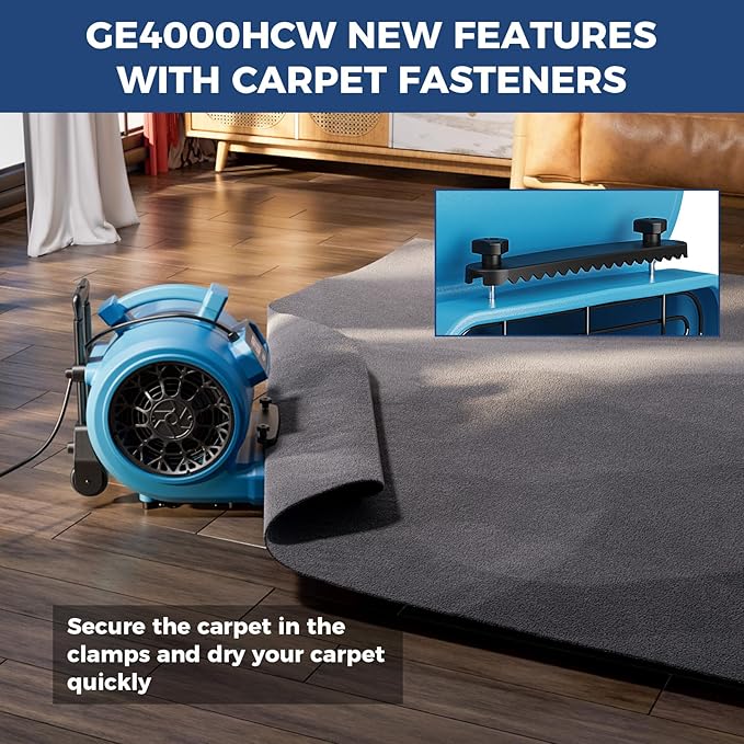 ALORAIR 4000 CFM Air Mover Blower Fan for Industrial, Floor Drying Fan, Carpet Dryer - 18 Timer, Handle Wheelkit, Digital Control, Carpet Buckles, for Water Damage Restoration and Plumbing - GE4000HCW - Image 7