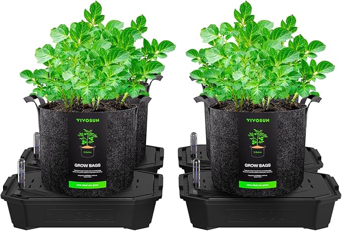 VIVOSUN 4-Pack FlexFeed Self-Watering Pots with Grow Bags, Auto Irrigation Fabric Pot Base with Water Meter & Maintenance Window, for Use Indoors/Outdoors in Grow Tents, Greenhouses, Gardens by VIVOSUN