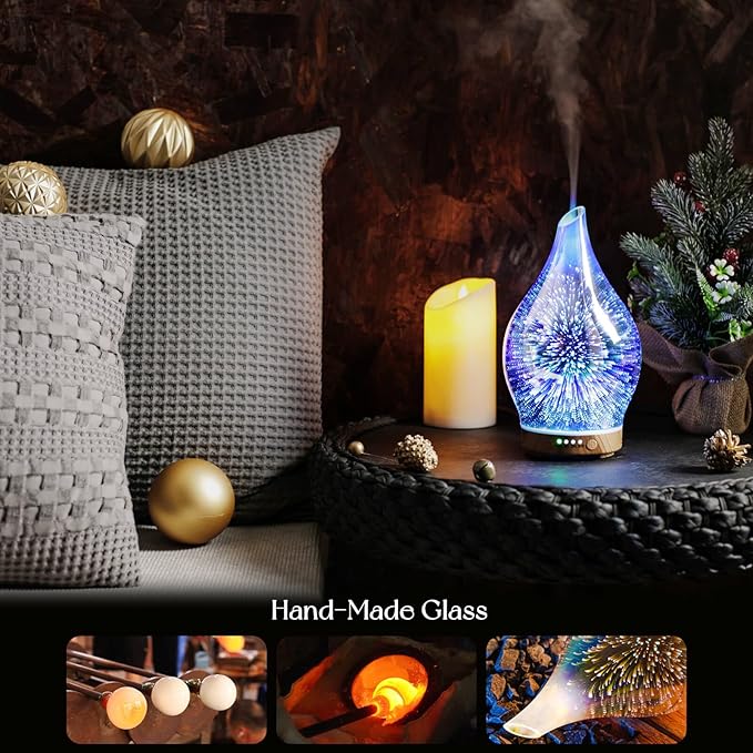 Porseme Oil Diffuser 3D Glass Aromatherapy Ultrasonic Humidifier, Air Refresh Auto Shut-Off, Timer Setting, BPA Free for Home Hotel Yoga Leisure SPA Gift 150ml Last 6H - Image 5