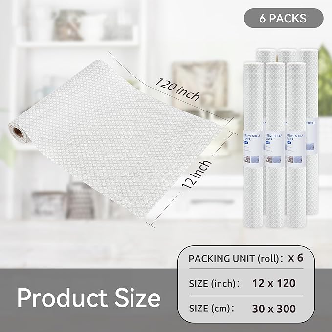FIFTY FEET 12"x120" Non-Adhesive Shelf Liner for Kitchen Cabinets and Drawers, Washable Non-Slip PVC Cabinet Liner (White Circle)(6 Roll) - Image 5