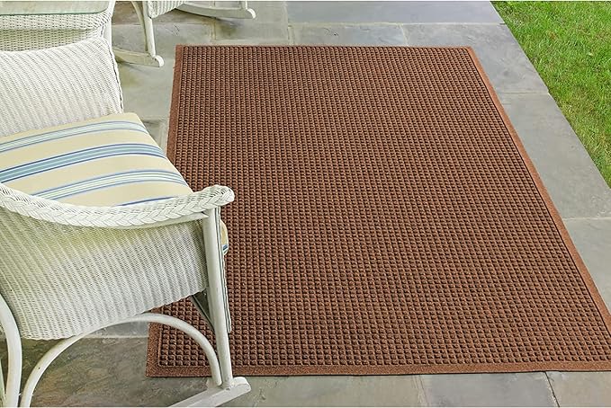 WaterHog Squares Front Door Mat Indoor Outdoor Entrance, Absorbent All-Weather Doormat with Non-Slip Rubber Backing, Dirt & Moisture Trapper, Low Profile, Easy Clean, Made in USA, 45.5"x70" Dark Brown - Image 2