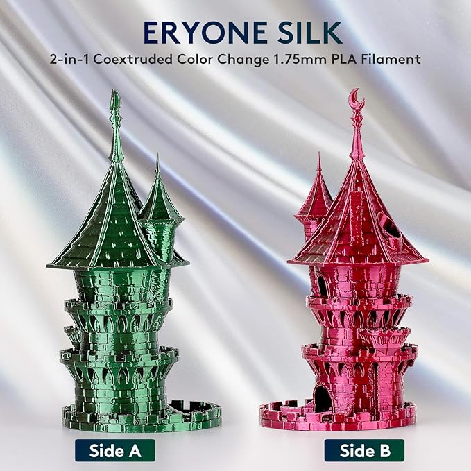 ERYONE Silk Dual Color PLA Filament 3D Printer 1.75mm +/- 0.03mm, Bicolor Filament Two Tone PLA 1KG(2.2lbs) Cardboard Spool, Red Green - Image 3