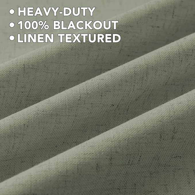 H.VERSAILTEX Linen Curtains 100% Blackout Curtains for Bedroom 102 inch Long Full Light Blocking Nature Linen Blended Window Curtains for Living Room Nickel Grommet (2 Panels, Heathered Dried Sage) - Image 5