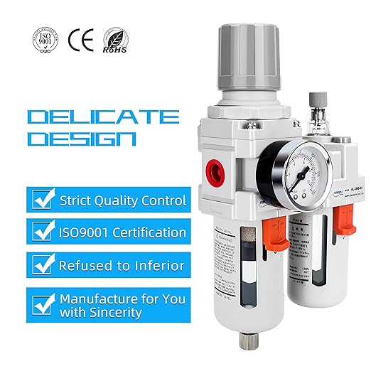 NANPU 1/2" NPT Compressed Air Filter Regulator Lubricator Combo Water/Oil Trap Separator - Gauge(0-150 psi), Poly Bowl, Semi-Auto Drain, Bracket - 3 in 1 Two Unit - Image 6