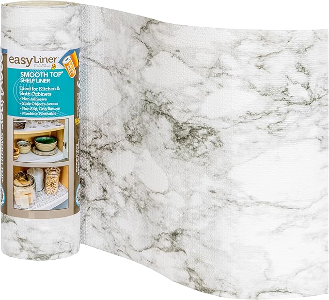 Smooth Top EasyLiner for Cabinets & Drawers - Easy to Install & Cut to Fit - Shelf Paper & Drawer Liner Non Adhesive - Non Slip Shelf Liner for Kitchen & Pantry - 12in. x 24ft. - Gray Marble by DuckBrand